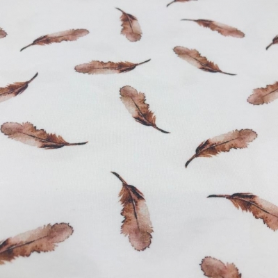 Jersey | FEATHER | Federn braun auf weiß